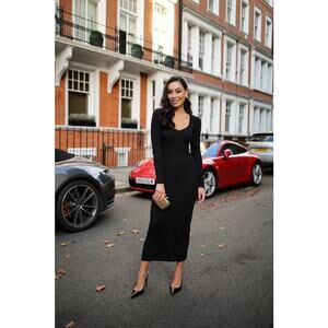 Everyone Loves The Weekend Black Ribber Long Sleeve Midi Dress Size Small